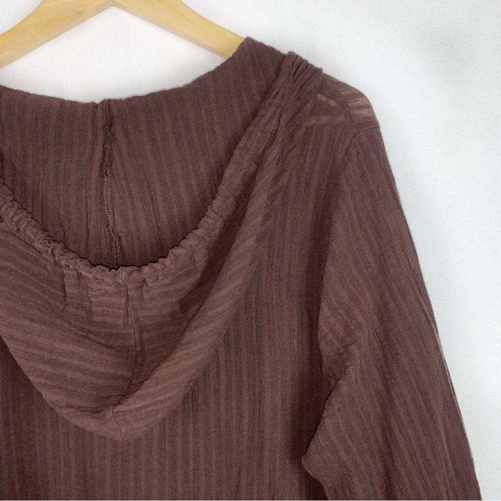 Dotti Brown Boho Gauzy Cotton Hooded Tunic Top Lagenlook - Picture 4 of 6